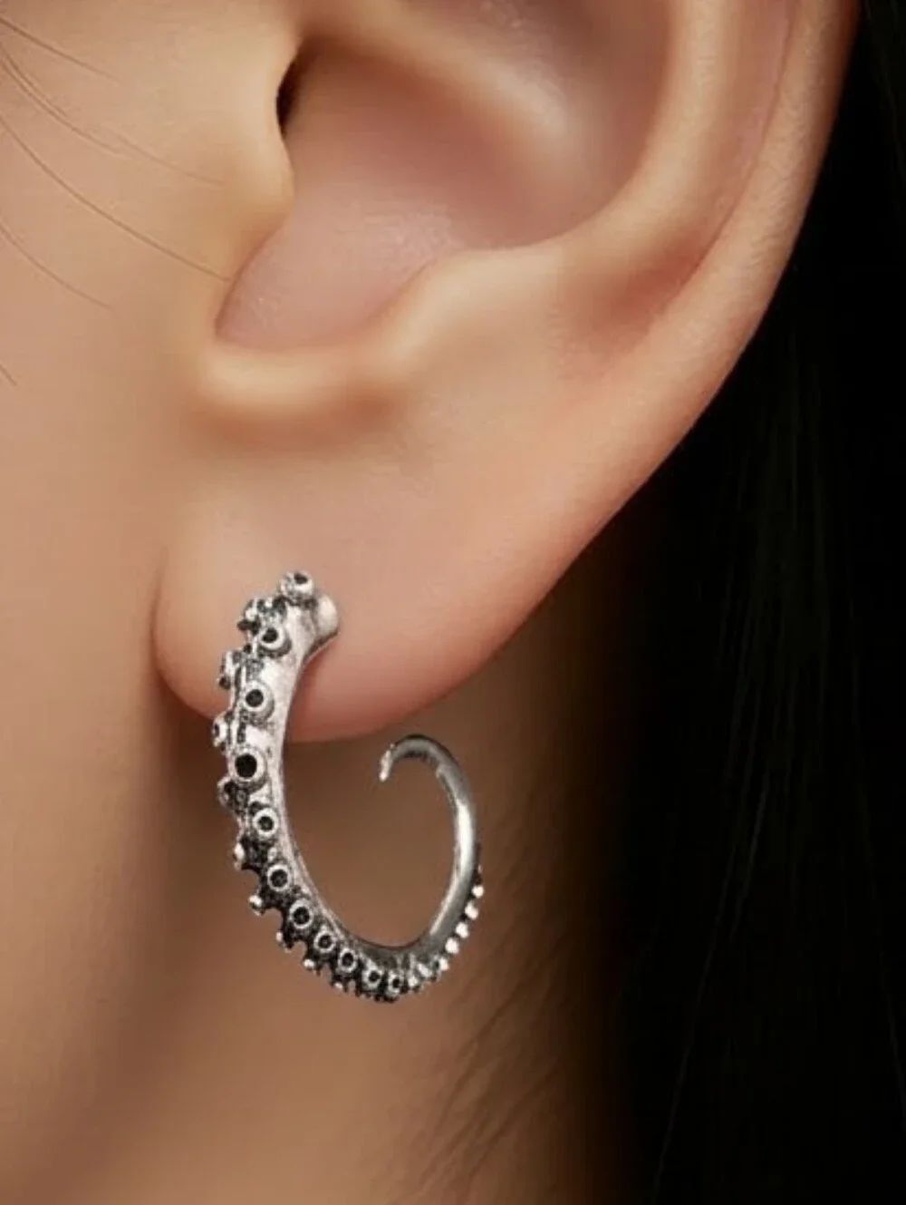 Kraken Octopus Tentacle Hoop Earrings Silver Nautical Gothic Sea Monster Squid
